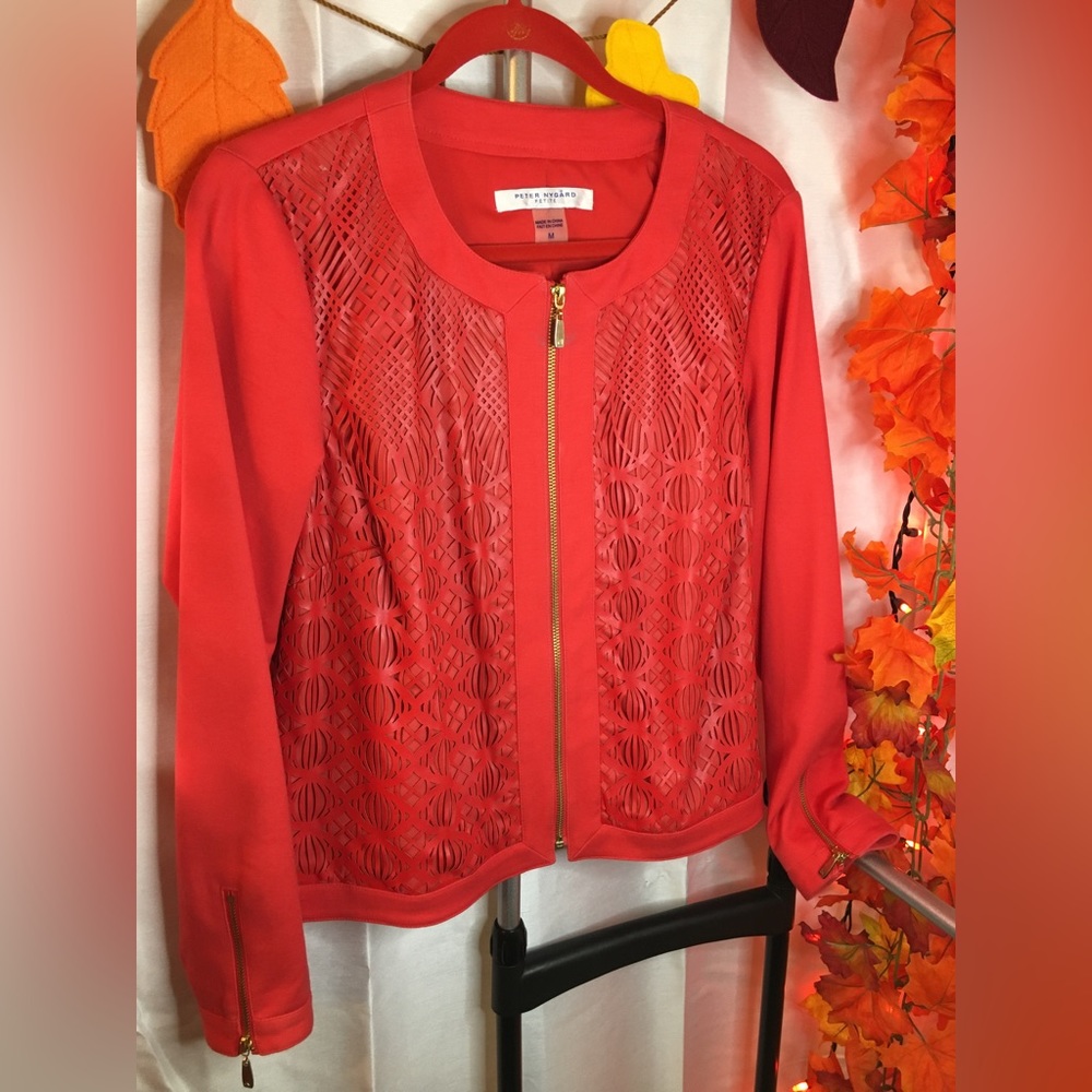 Peter Nygard Petite | Women’s Tangerine Orange/Red Faux Leather Jacket